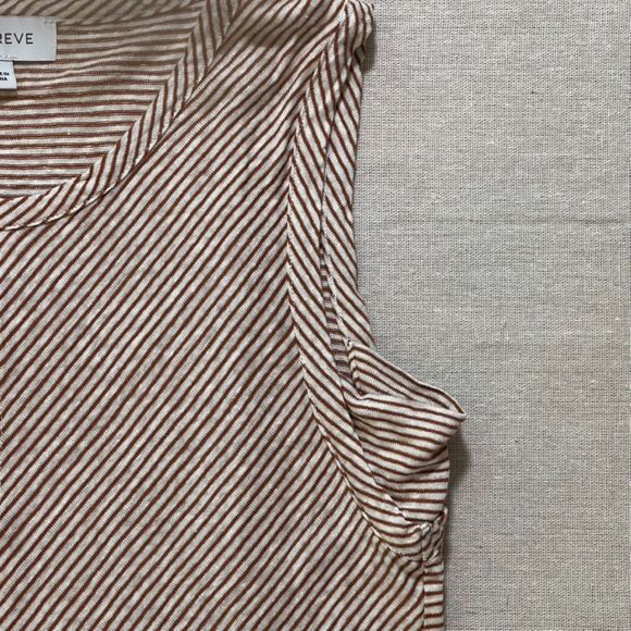 Evereve | Brown and Cream Striped Sleeveless Tie-Front Top | Small - Picture 6 of 10